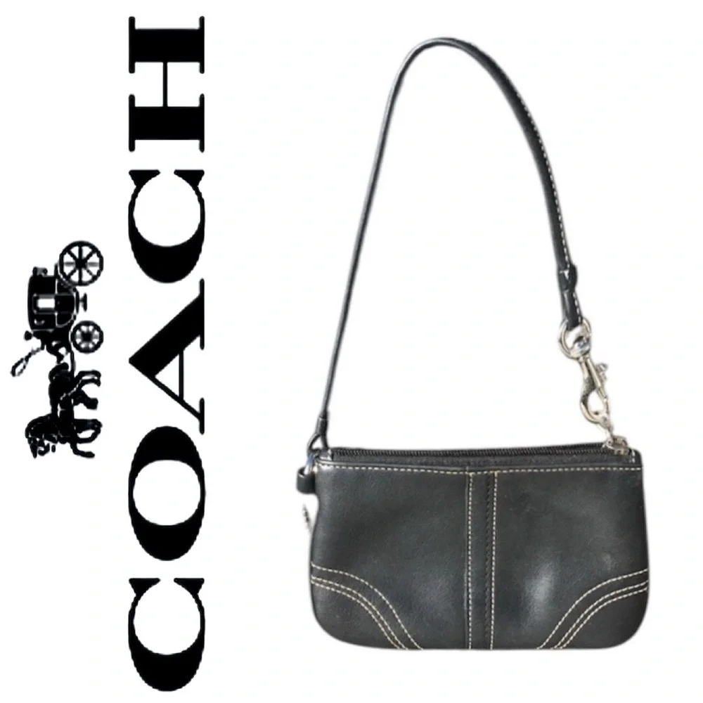 - Coach Black Leather Wristlet! EUC!